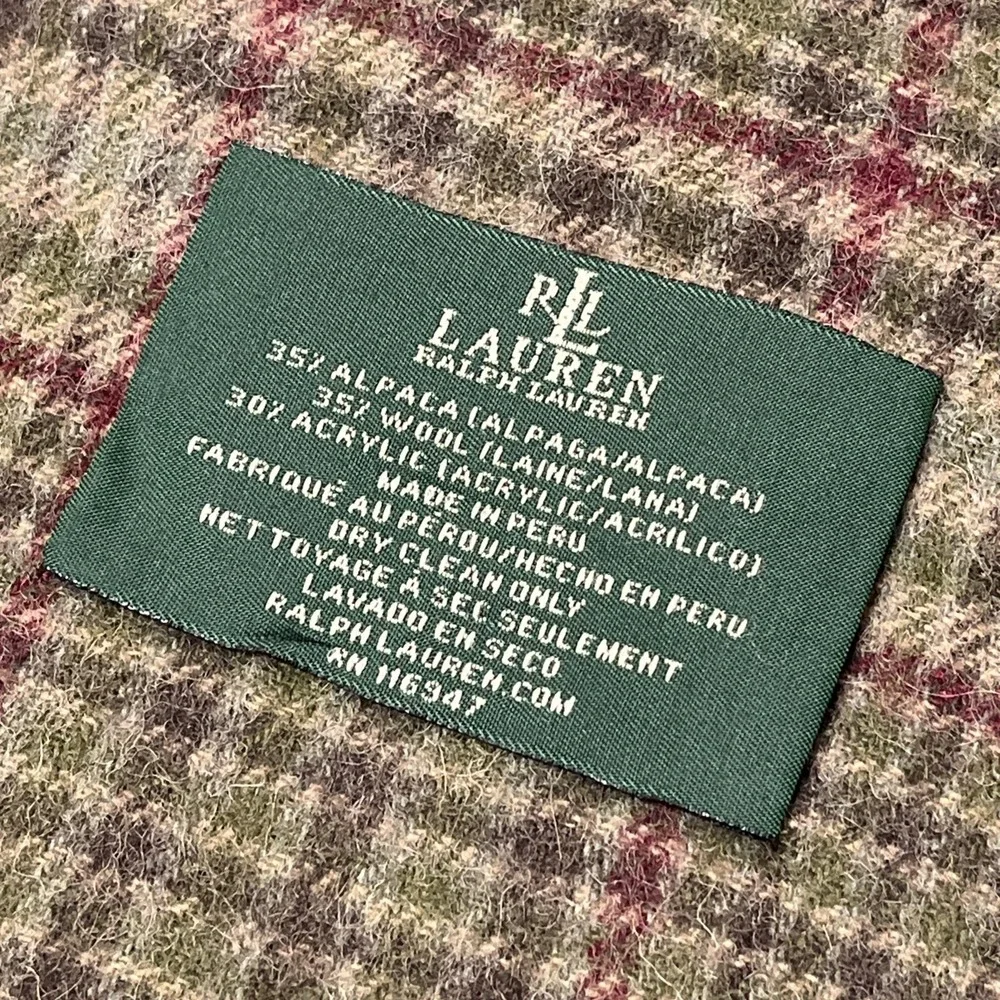 Vintage Lauren Ralph Lauren Green Plaid Wool Alpaca Blend Blanket Throw Fringe